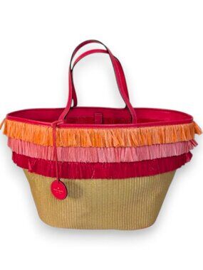 Kate Spade New York Anabette Woven Straw And Colorful Fringe Tote Bag